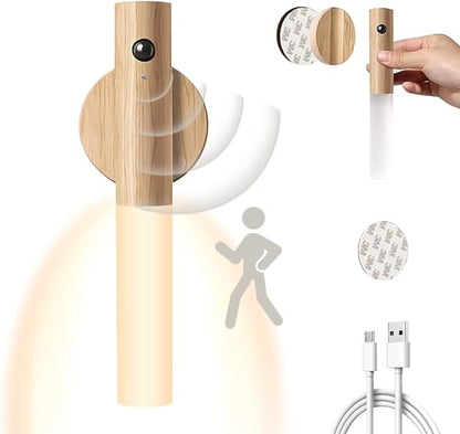 Led Wood Night Light Pir Motion Sensor Magnetic Wall Lamp Usb Rechargeable Lights Home Staircase Bedroom Lamp Bedside Lighting