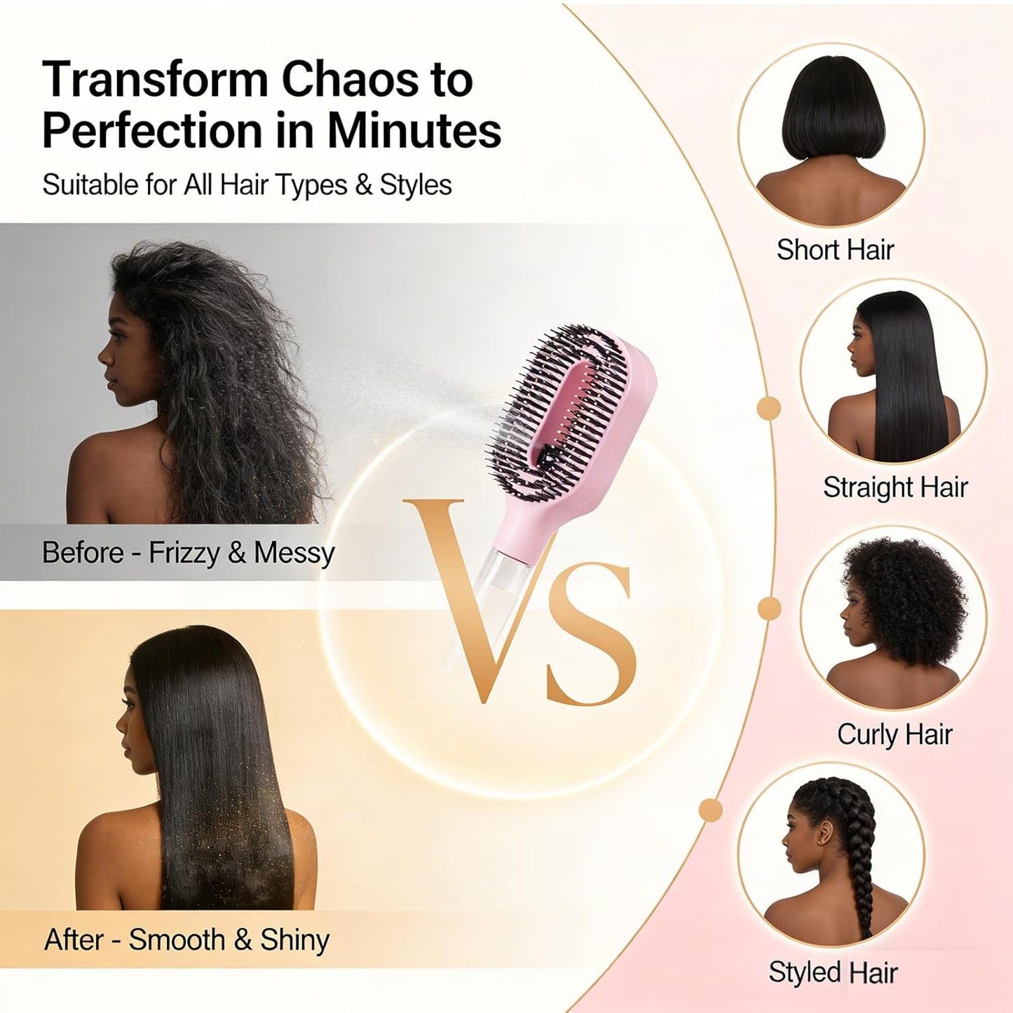 2-in-1 Detangler Brush, Hair Brush with Water Spray | Detangling Brush with Built-in 50ml Water Mister, Brush with Water Spray